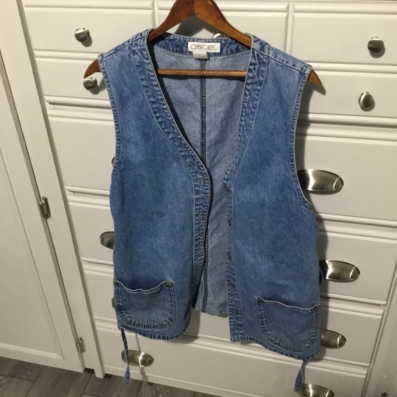 Vintage Denim Cherokee Jean Vest With Pockets and Tie Backs Size Medium - Picture 3 of 9